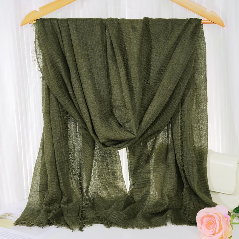 Nydotd Women Summer Cotton Linen Scarf Crinkle Long Beach Shawl Wrap hijab with Fringe - Image 4